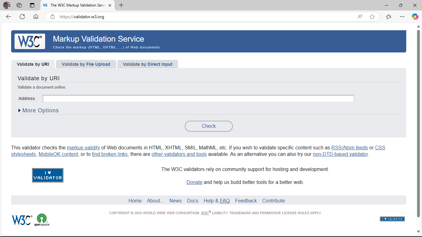 W3C HTML Validator 메인 페이지